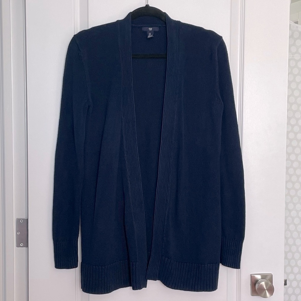 Gap Navy Cotton Cardigan with Striped Elbow Patches